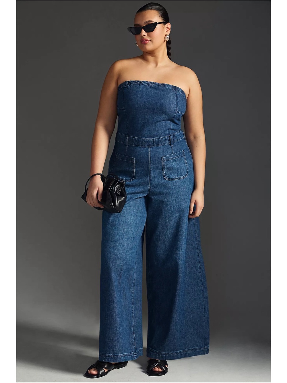 Pilcro Anthropologie The Skipper Strapless Jumpsuit Denim Wide Leg Plus Size 18